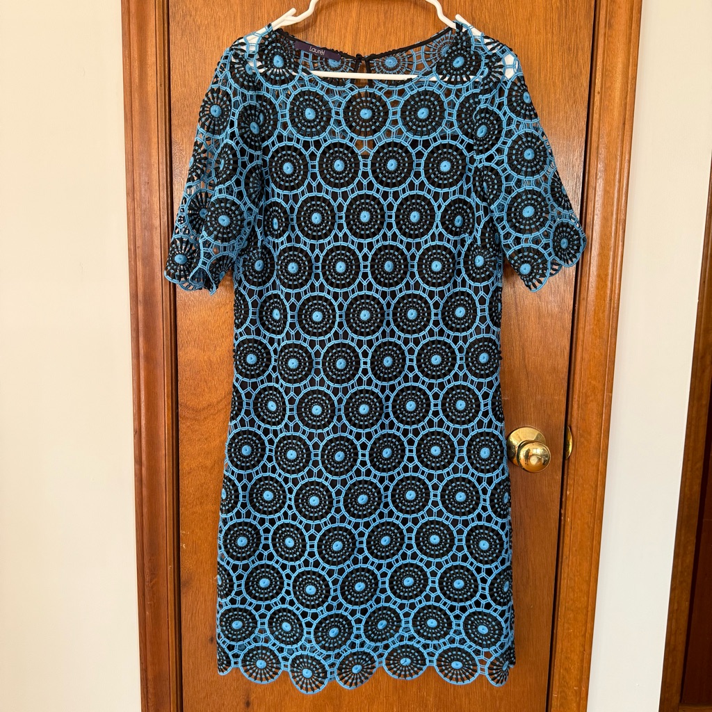 Laurl Blue & Black Lace Circle-Pattern Mini Dress